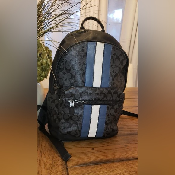Coach West Backpack In Signature Canvas With Varsity Stripe - Picture 1 of 3